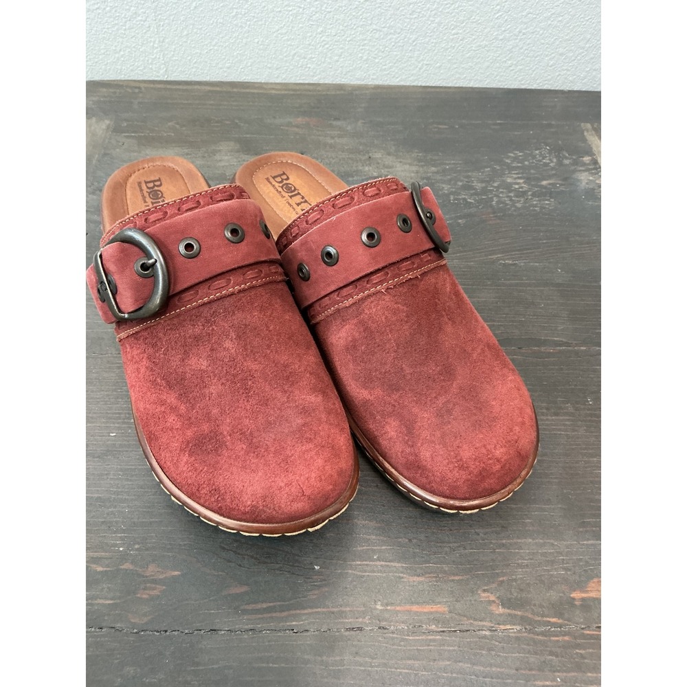 Born Banyan Suede Leather Clogs Mules Rust Red Burgundy Buckle Size 8